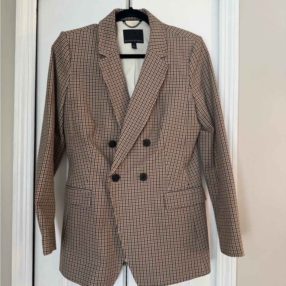 Banana Republic Tan and Black Checkered Blazer size 10